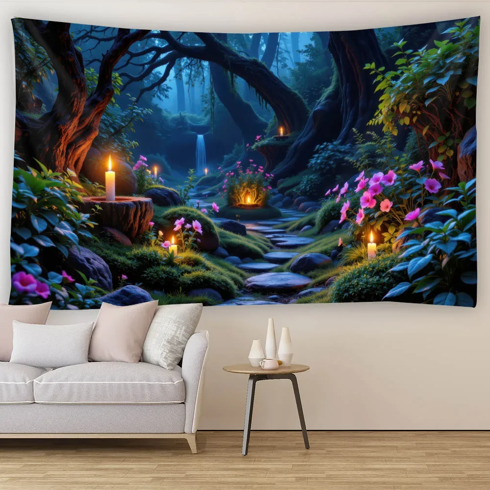 Mysterious Forest Mushroom Tapestry - Cartoon Aesthetics Wall Hanging Fabric for Sofa Bedroom Background Decoration
