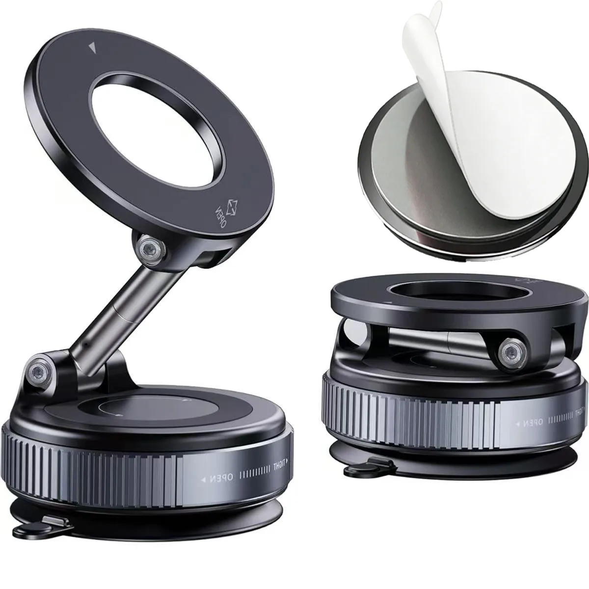 

Upgraded Foldable Magnetic Car Phone Holder – N52 Magnet 360° Rotatable Dashboard Suction Cup ABS with Wrench & Pad Gift