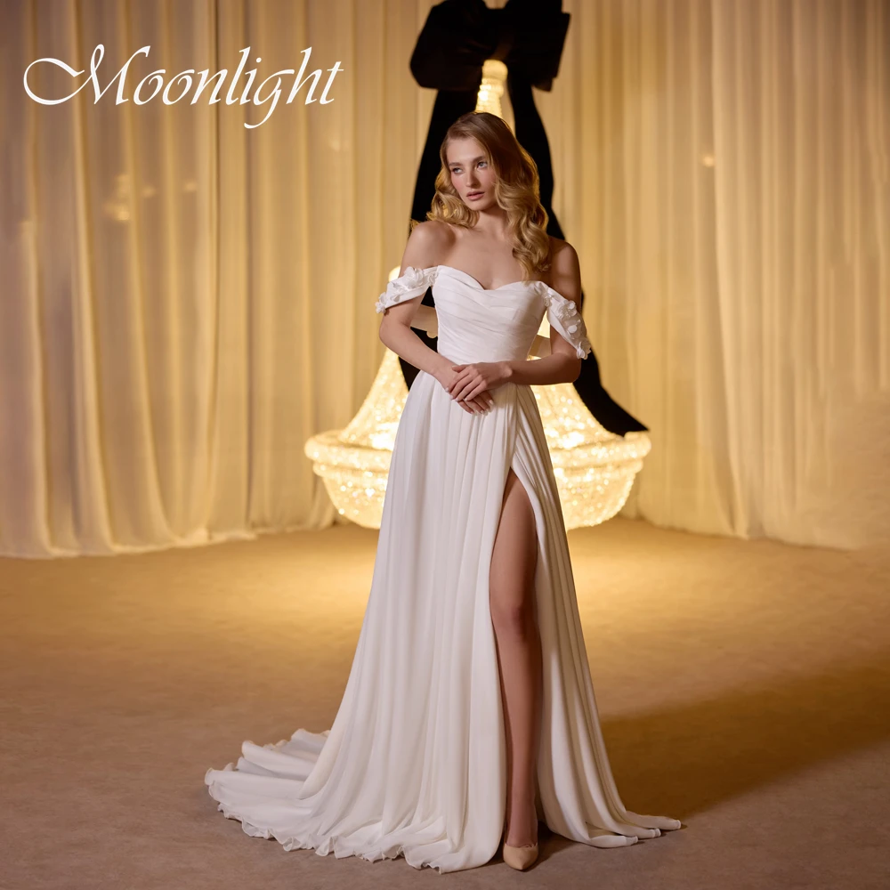 

Elegant A-Line Off The Shoulder Wedding Dress Sweetheart Pleat High Side Split Flowers Bridal Gown Vestidos De Novia Customized