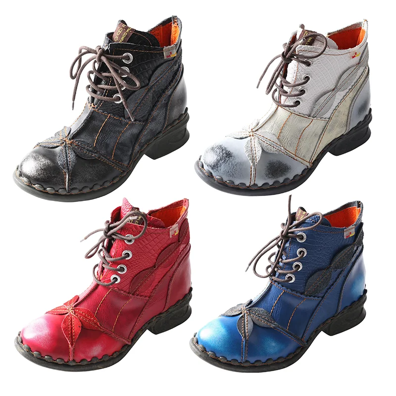 Y2K Vintage Women Washed PU Leather Oxford Ankle Boots, Lace‑Up Retro Niche Fashion Short Boots Daily Streetwear Casual Footwear