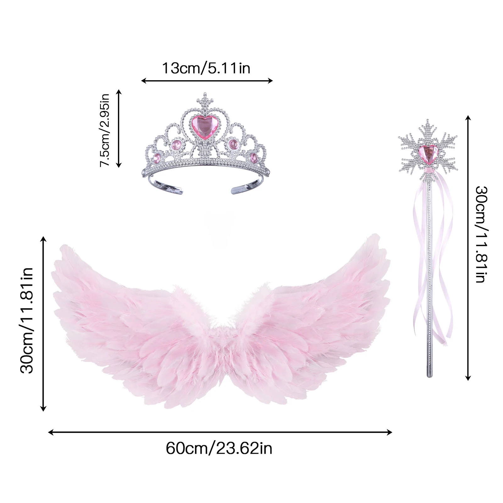 Asas de penas asas de fada palco mostrar traje de halloween asas de anjo com coroa e varinha para meninas princesa festa cosplay