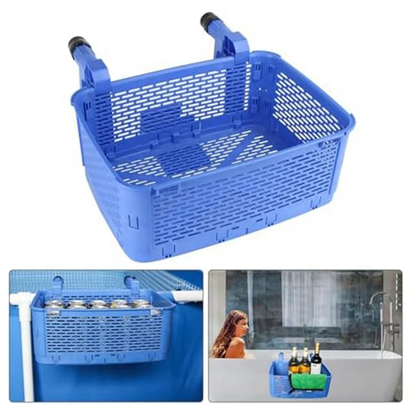 Thickened Poolside Storage Basket With Adjustable Handle - Multi-Functional Pool Accessories (Robin Blue)-B51B