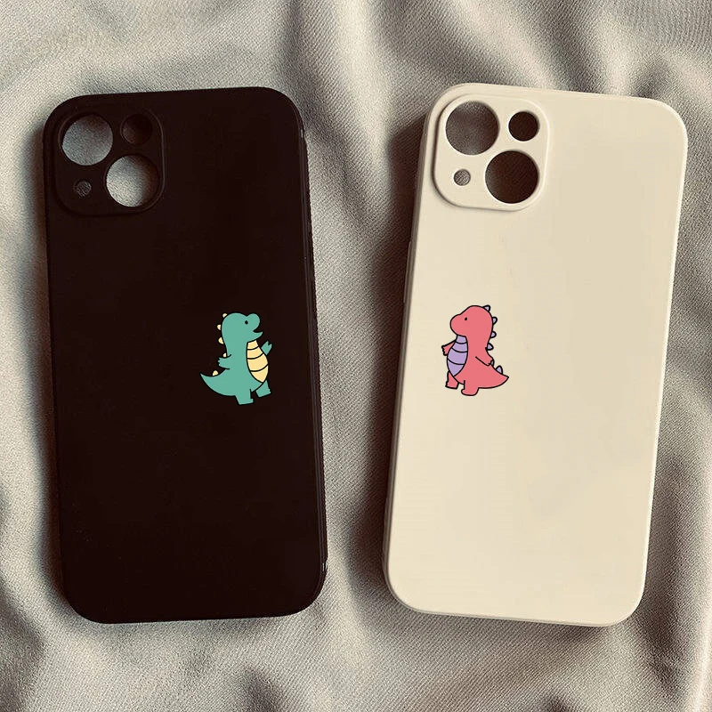 Cute Cartoon Dinosaur Couple Phone Case for IPhone 16 15 14 11 12 13 Pro Max Mini 7 8 Plus Minimalist Silcone Cover For Lovers