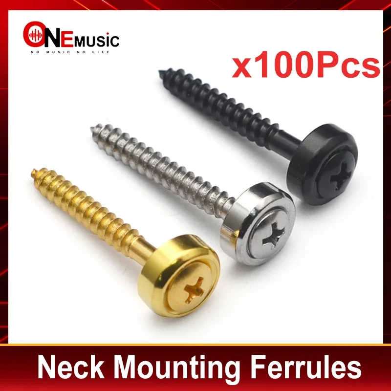 100pcs Guitar neck Joint Plate Screw Bushings Ferrules For Neck Mounting With Screws black-chrome-Gold