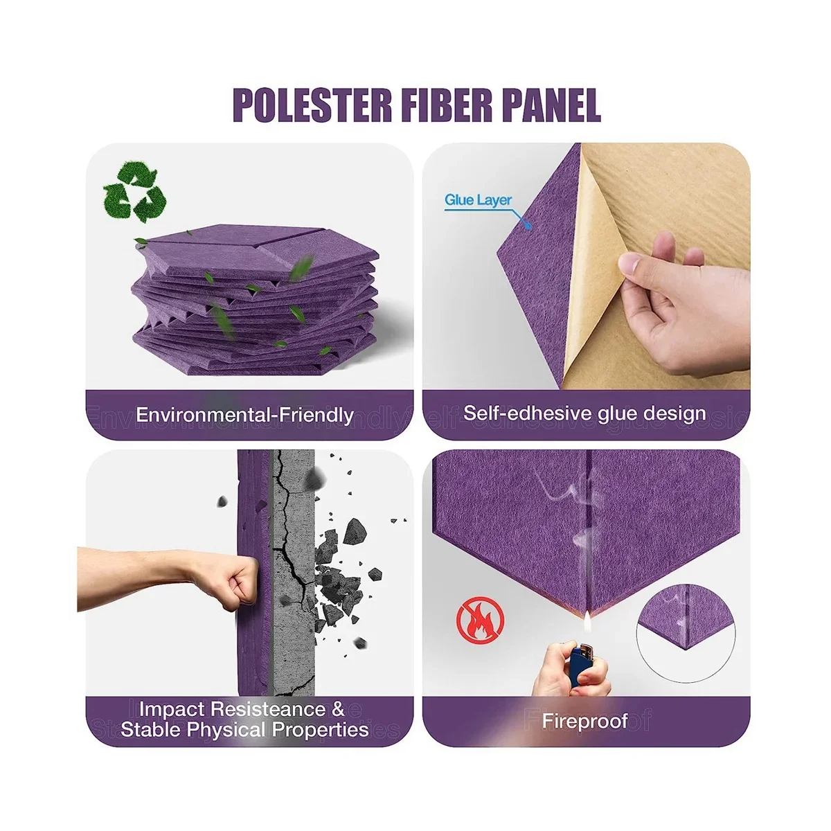 Pop 12Pcs Self-Adhesive Acoustic Panel Hexagon Y-Lined Sound Proof Panel Noise Insulation High Density Fireproof Wall Panels