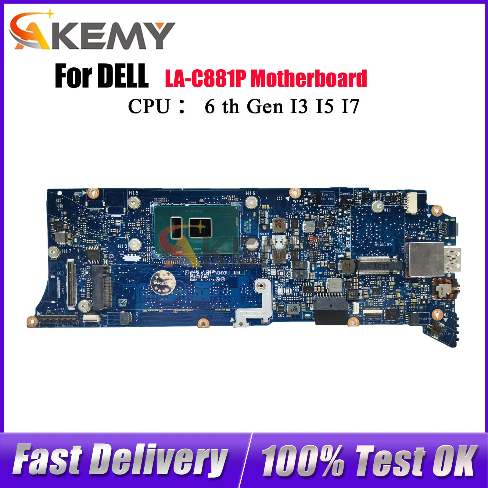 

Материнская плата для ноутбука DELL XPS 13 9350 LA-C881P с процессором i5 i7 CN-078F9T 076F9T 0TG3CN 0H67KH 100% полностью протестирована