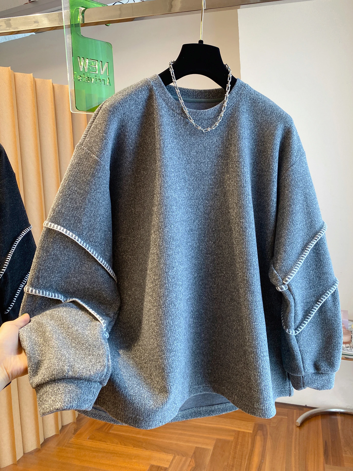 

Loose Fit ey Hoodie Women's Large Size round Ne Casual Sle Comfortable Comfortable Big Version Lazy Sle Top