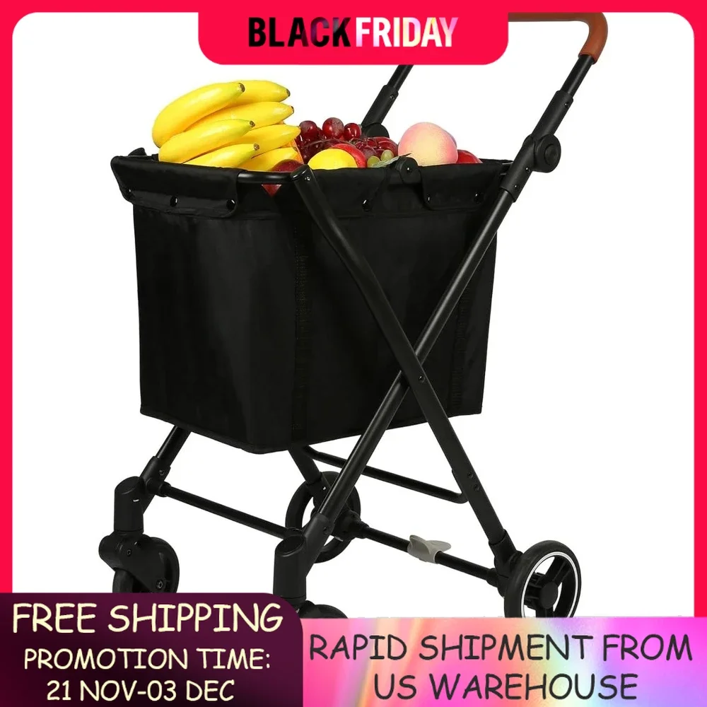 Foldable Shopping Cart 55 Liters Grocery Cart Utility Cart Shopping Trolleys with Larger Capacity Rolling Front Swivel Wheels