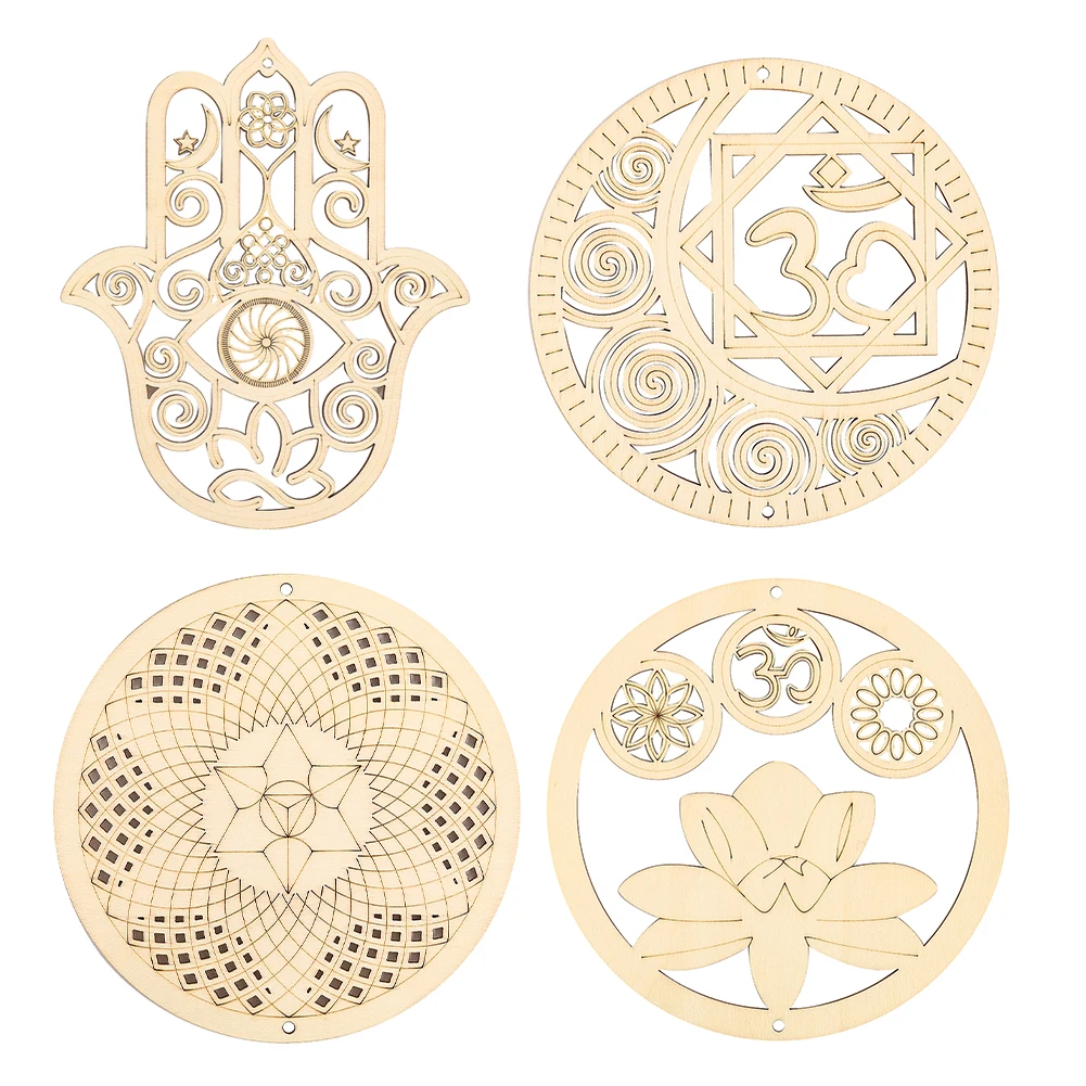 Wooden Turkish Hand of Fatima Lotus Flower of Life Hollow Coaster Tabletop Decorative Ornament Dining Table Insulation Coaster