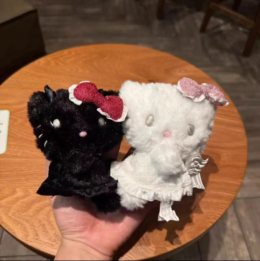 귀여운 산리오 천사와 악마 시리즈 헬로 키티 플러시 장난감 카와이 애니메이션 인형 품목 키 체인 펜던트 그릴스 절묘한 생일 선물