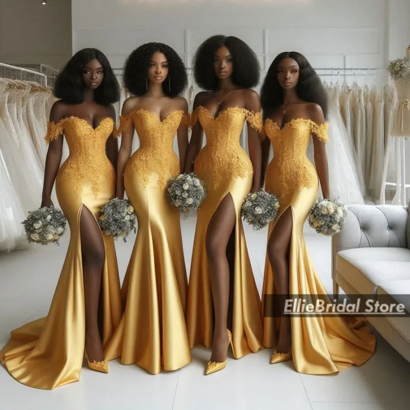 

Modest Maid Of Honor Dress Lace Applique Bridesmaids Dresses For Wedding Off The Shoulder robe de mariage femme Customized