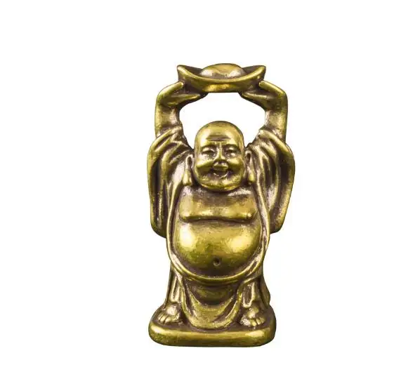 Solid Copper Holding Ingot Buddha Maitreya Buddha Laughing Buddha Ornament Holding Ingot Buddha Statue Home Crafts