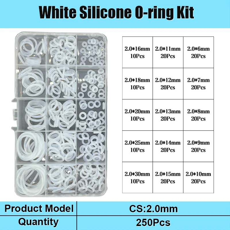 CS 1,5/2,0/2,4/3,1 mm weiße VMQ O-Ring-Dichtung, Silikondichtung, O-Ring, Silikonring, hochtemperaturbeständiges Unterlegscheiben-Set – Detail 10