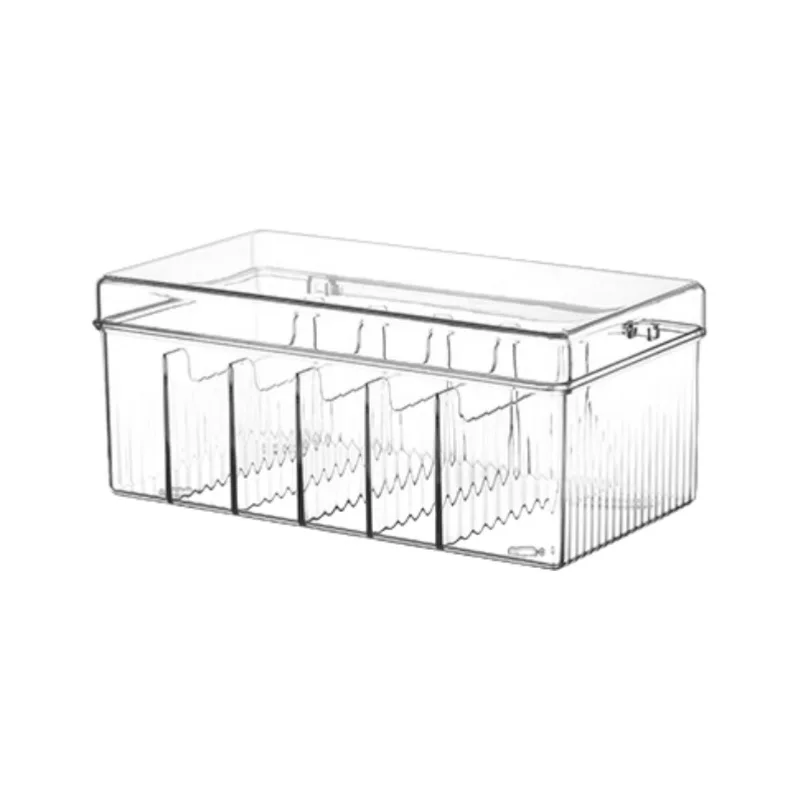 

Clear Flip Lid 6-Compartment Holder Business Greeting Name Transparent Plastic Multi-Use Small For Office Desk Stationery