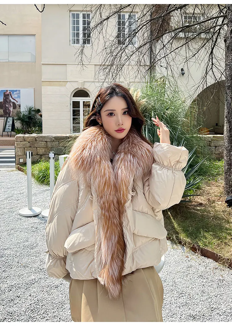 

2023 New Fashion Winter Jacket Women Natural Real Fox Fur Collar Detachable Thick Warm 90% Goose Down Coat Outerwear