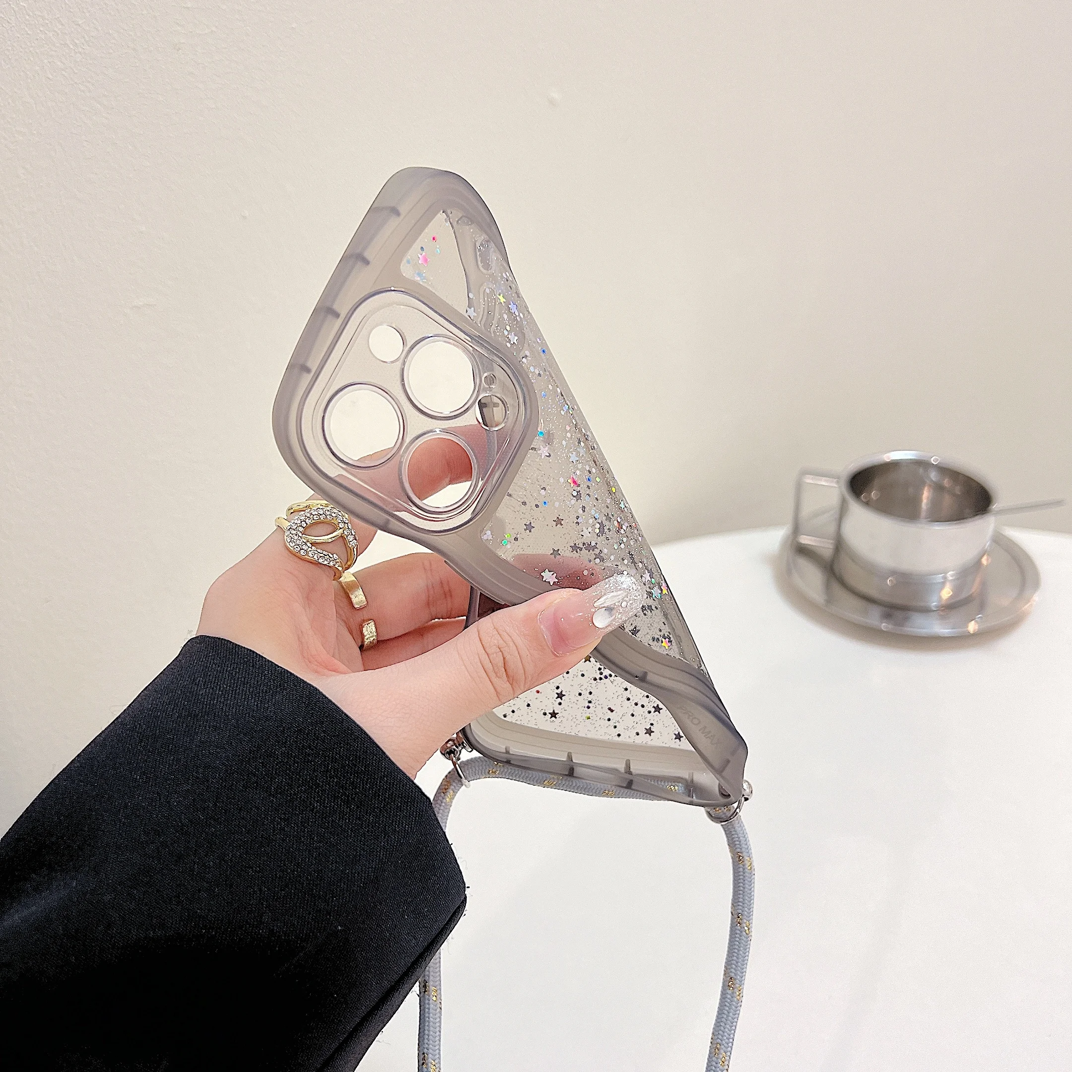 Adjustable Strap Case For Samsung Galaxy S24 Ultra S23 S22 S20 FE Note 20 A55 S21 Plus Star Glitter Crossbody Lanyard Neck Cover