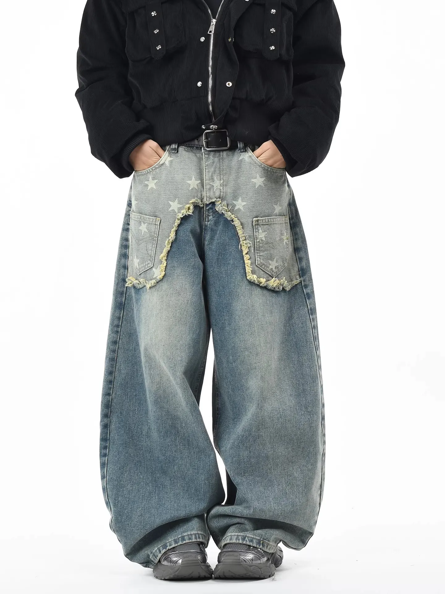 Women's Black Star Denim Pants Grunge Hiphop Oversize Jean Pants Vintage Harajuku Wide Denim Trousers Alternative Clothes Summer
