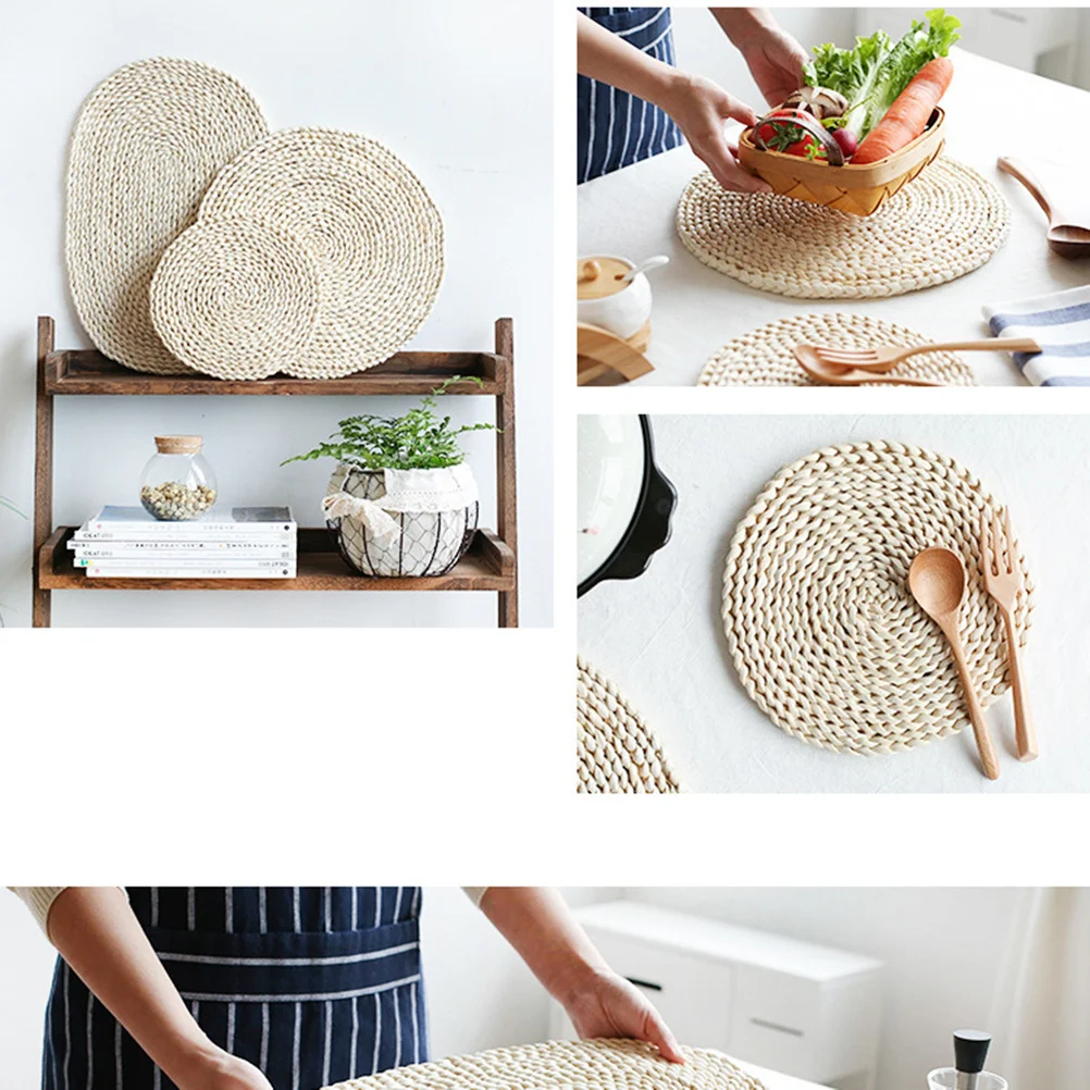 

Thick Straw Placemat 20Cm Insulation Dish Mat Protective Coaster for Tableware Heat Resistant Lightweight Round Placemat