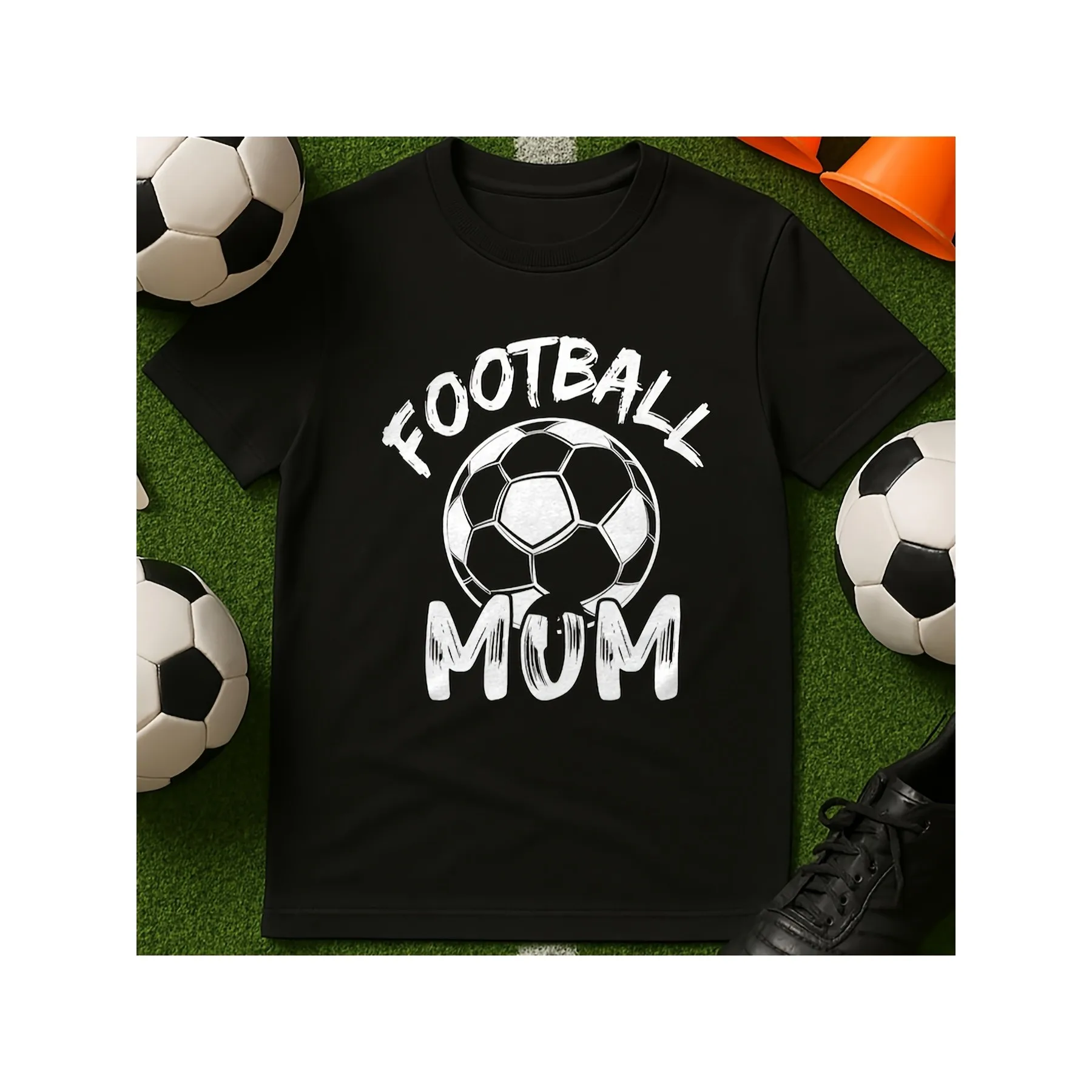 

Football Mom Graphic T-Shirt Breathable Soft Cotton Tee Daily Wear Soccer Parent Gift