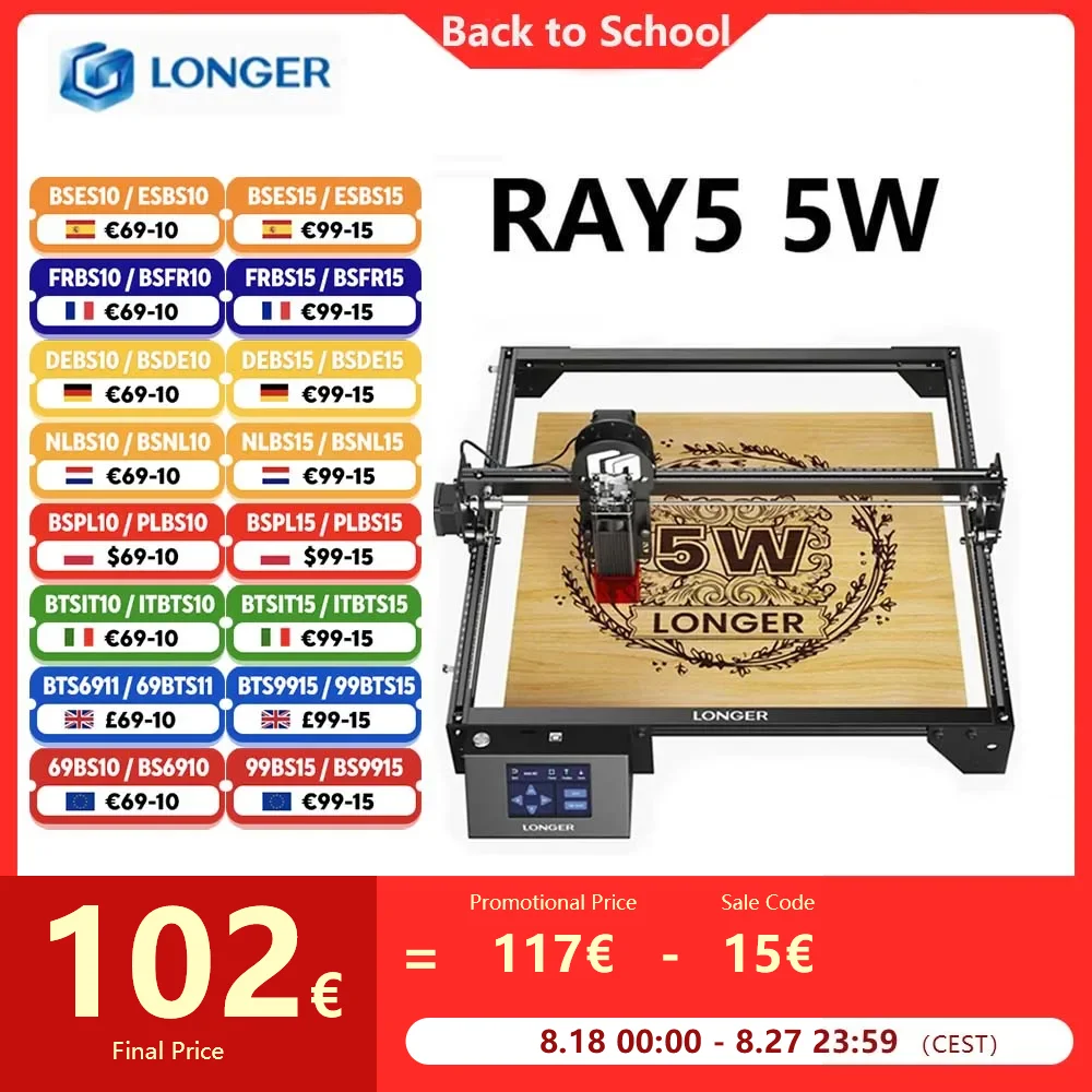 Più lungo RAY5 5W incisore Laser 3.5 ''Touch Screen Offline intaglio Laser Ultrafine focalizzato Chipset a 32 Bit modulo Laser aggiornabile