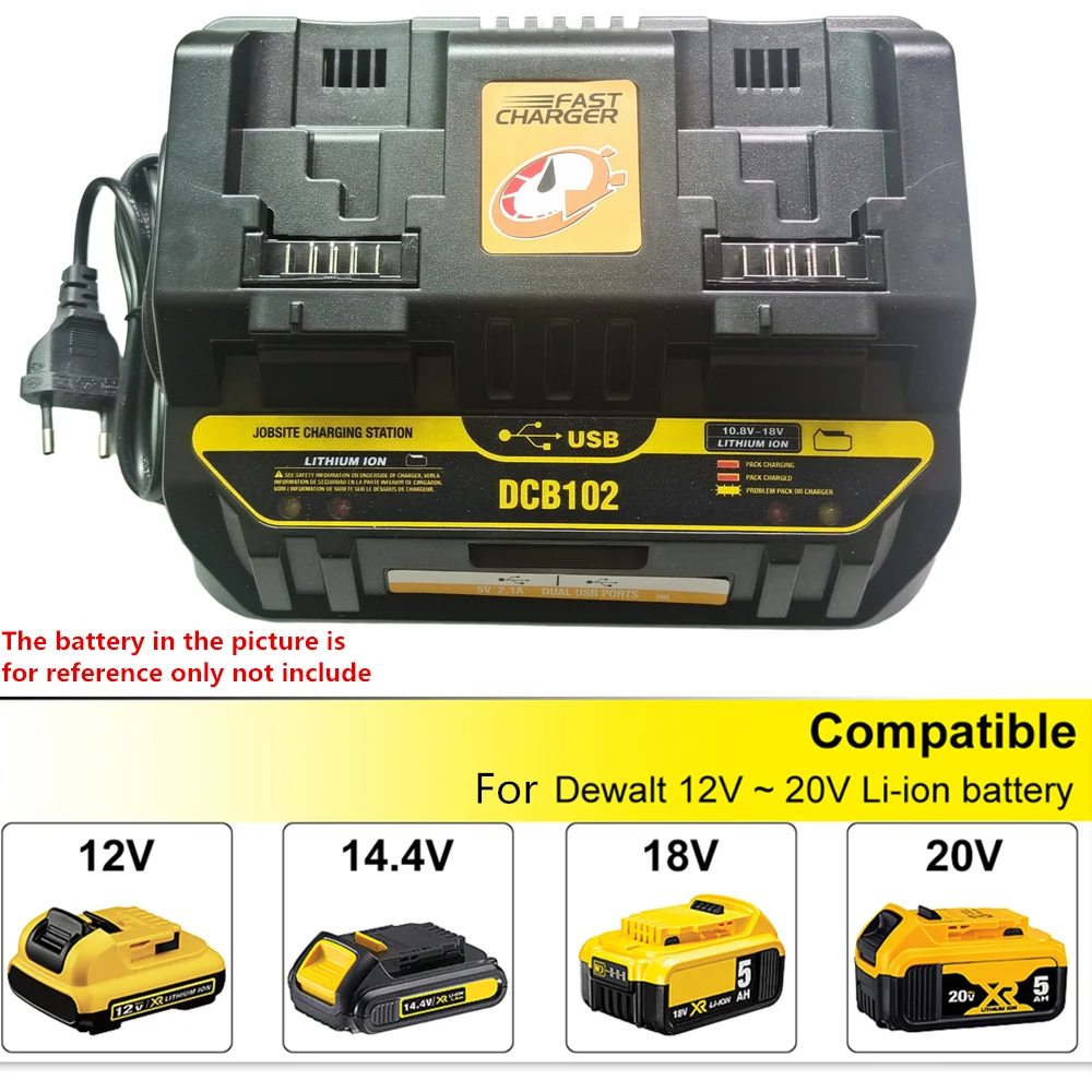 

Li-ion Battery charger For DeWalt 14.4V 18V 20V DCB140 DCB180 DCB181 DCB205 DCB203 DCB200 double charging postion with USB Port