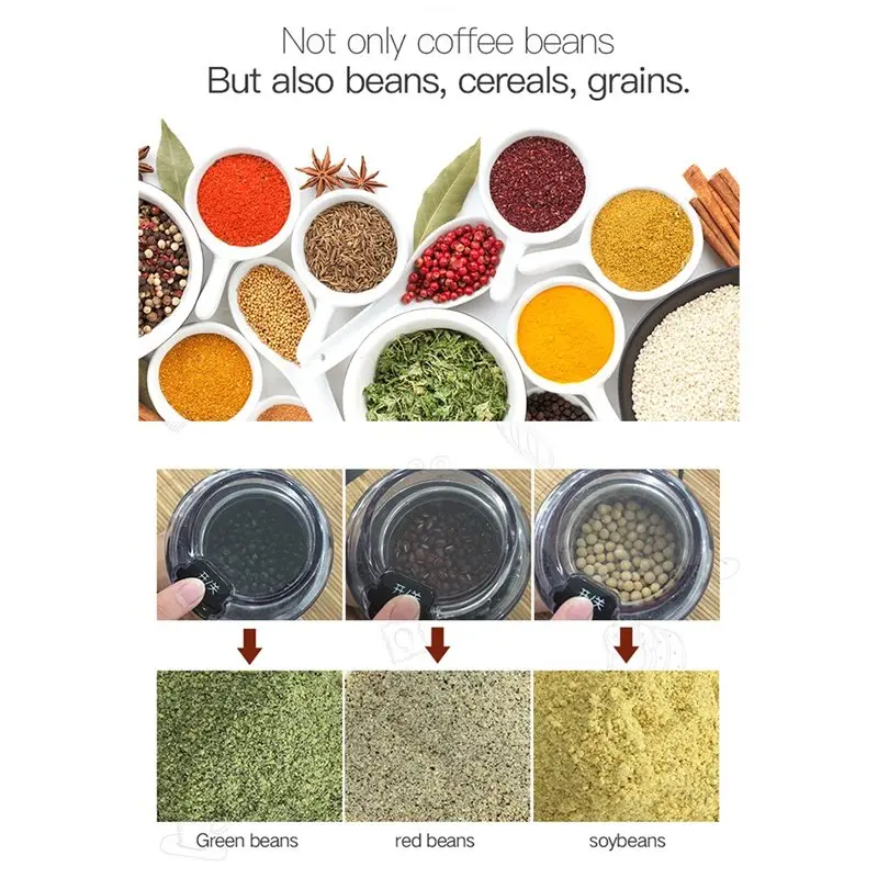 

Кофемолка для измельчения кофейных зерен, трав и специй, 400 Вт, быстрое и равномерное помолование, с американской вилкой.