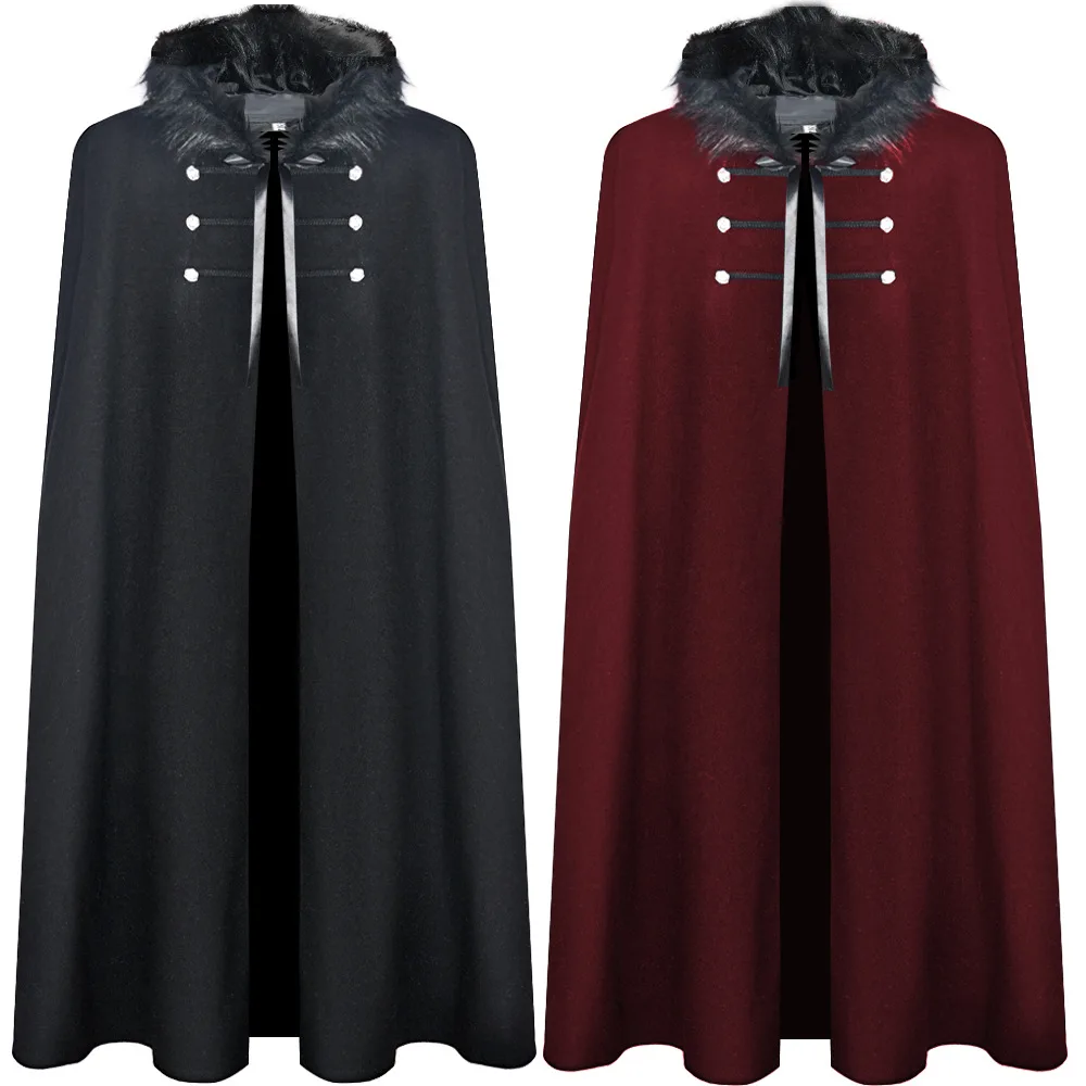 

Medieval King And Soldier Battle Cloak For Halloween New Amazon Cross-border Woolen Cape With Fur Collar