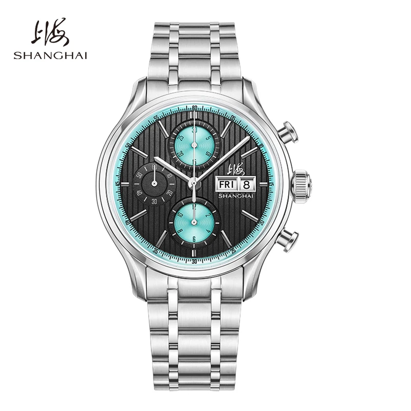 Shanghai Watch Men's Chronograph Mechanical Watch Dual Calendar Automatic Wristwatch 316L Stainless Steel Watch Waterproof S7200