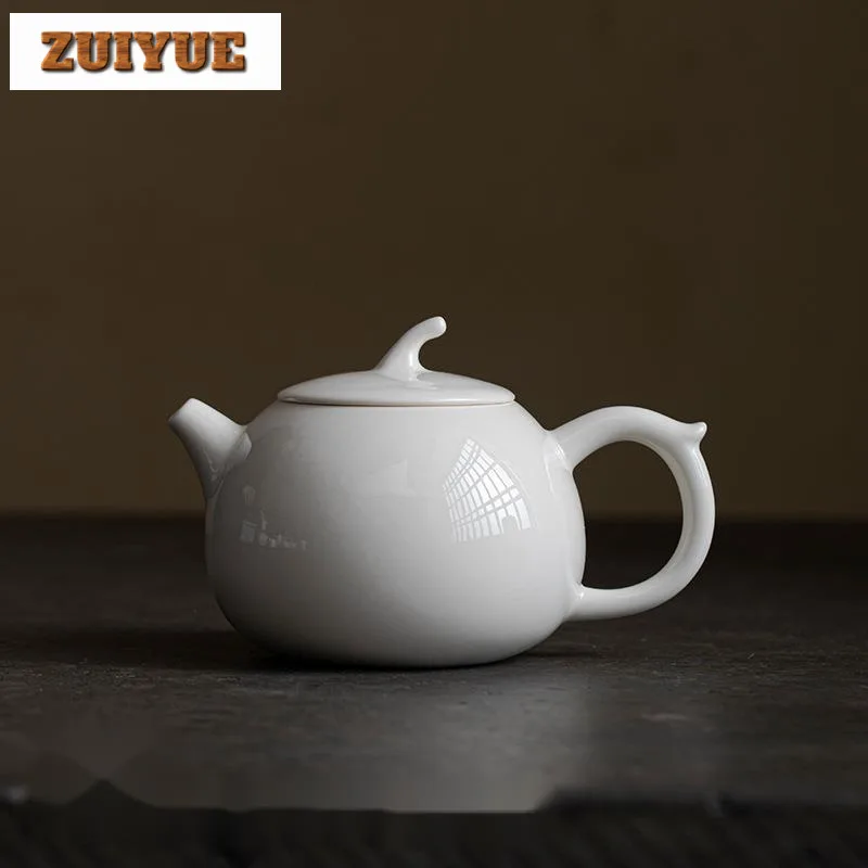 170ml Apricot White Handmade Teapot Household Eggplant and Melon Pot Antique Tea Maker Brief Kettle Tea Services Ornaments Gifts