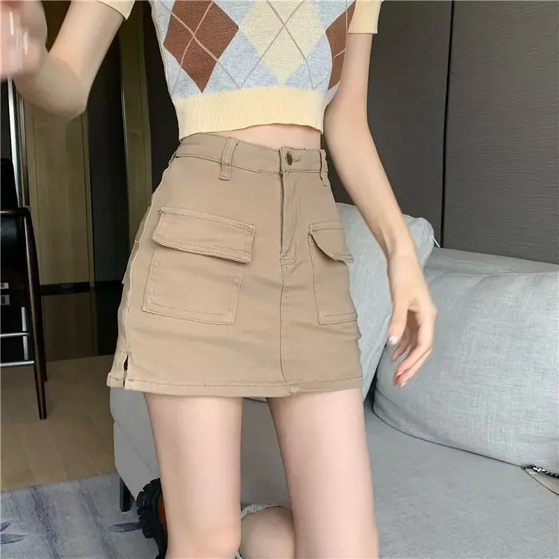 

Korean Fashion Sexy With Pocket Woman Denim Skirt Aesthetic New In Y2k Vintage Style Summer 2025 Cheap Jeans Skirts for Women