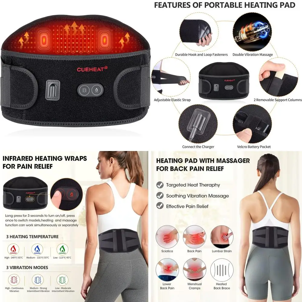 

Wireless Heating Belt for Lower Back Pain Relief, Portable Massager with Rechargeable Battery (53, Dark Black)