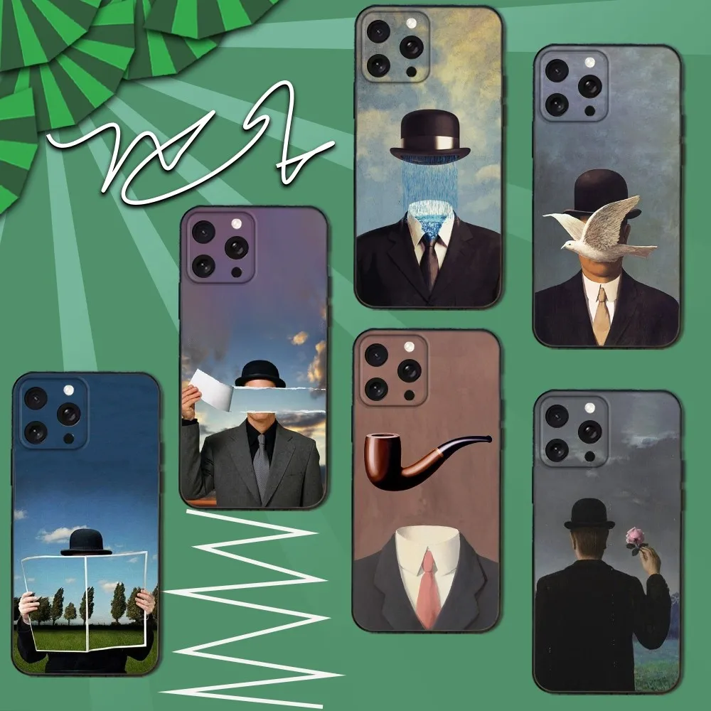 

Art R-Rene M-Magritte Phone Case For iPhone 16e,16,15,14,13,12,11,Pro,X,XS,Max,XR,Plus,Mini Soft Black Cover
