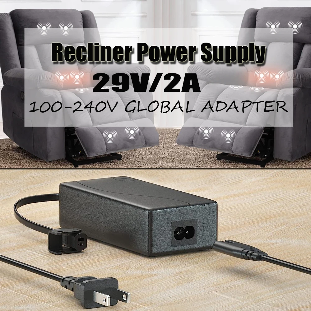 

Sofa Recliner Power Supply, AC/DC Switching Power Adapter Universal Transformer 2-Pin 29V 2A Adapter With Power Cord Extension