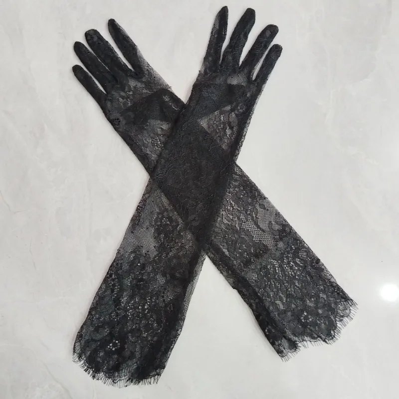 53cm Eyelash Lace Luxury Exquisite Embroidery Long Gloves Bride Wedding Sexy Photography Dance Party Cosplay Stage Performance