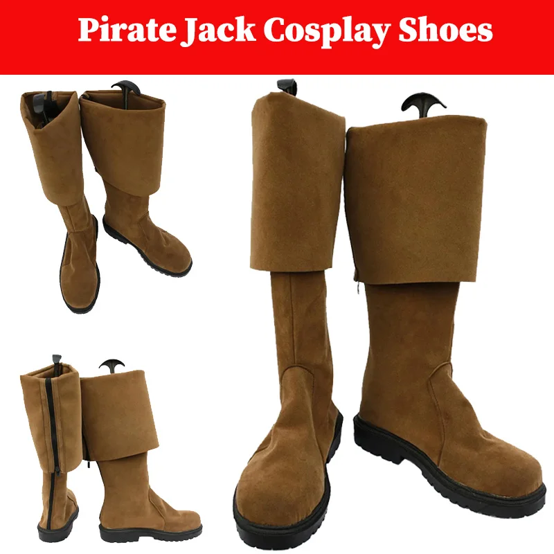 

Pirate Jack Cosplay Long Boots Shoes Movie Pirates Disguise Light Brown Boots Costume Accessories Men Footwear Halloween Props