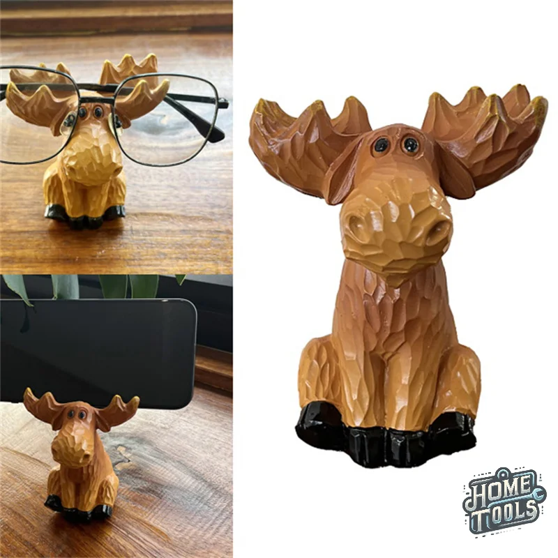 

Deer Resin Sculpture Desktop Deer Carving Bracket Moose Figurine Eyeglasses Display Stands Phone Holder Cute Glasses Holder