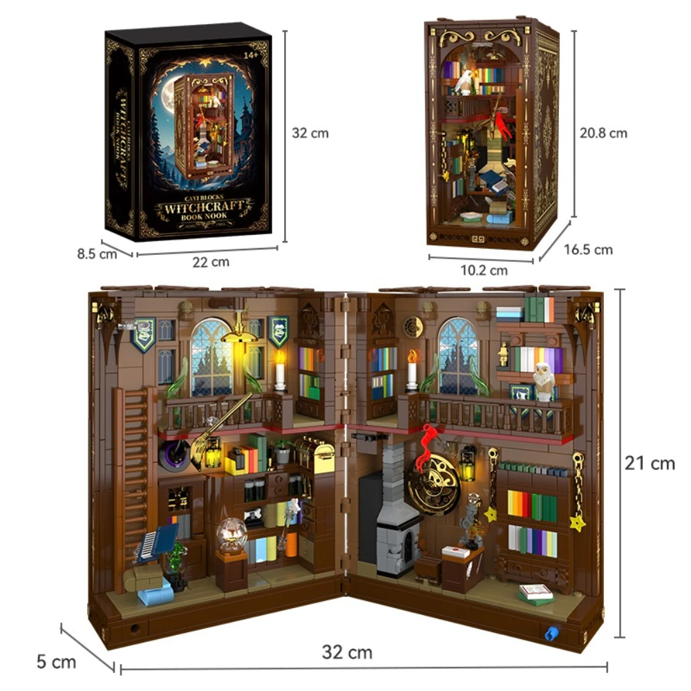 MOC ماجيك مكتبة كتاب حامل اللبنات مجموعة مكتبة صالة قابلة للتوسيع مع لعبة خفيفة للأطفال هدايا عيد الميلاد والعطلات