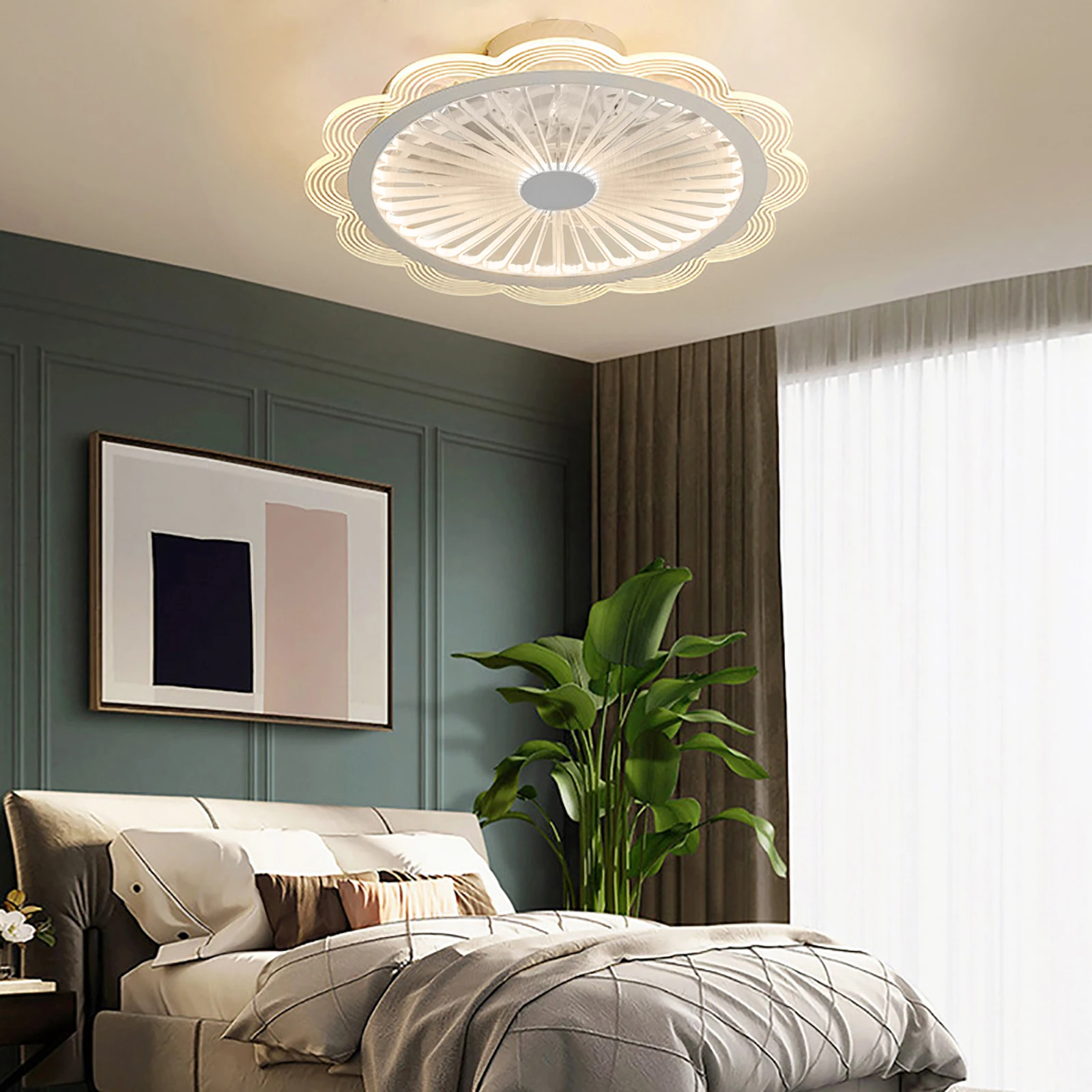 Modern LED Round/Flower Shape Dimmable Chandelier LED Acrylic Ceiling Fan Bedroom Lighting