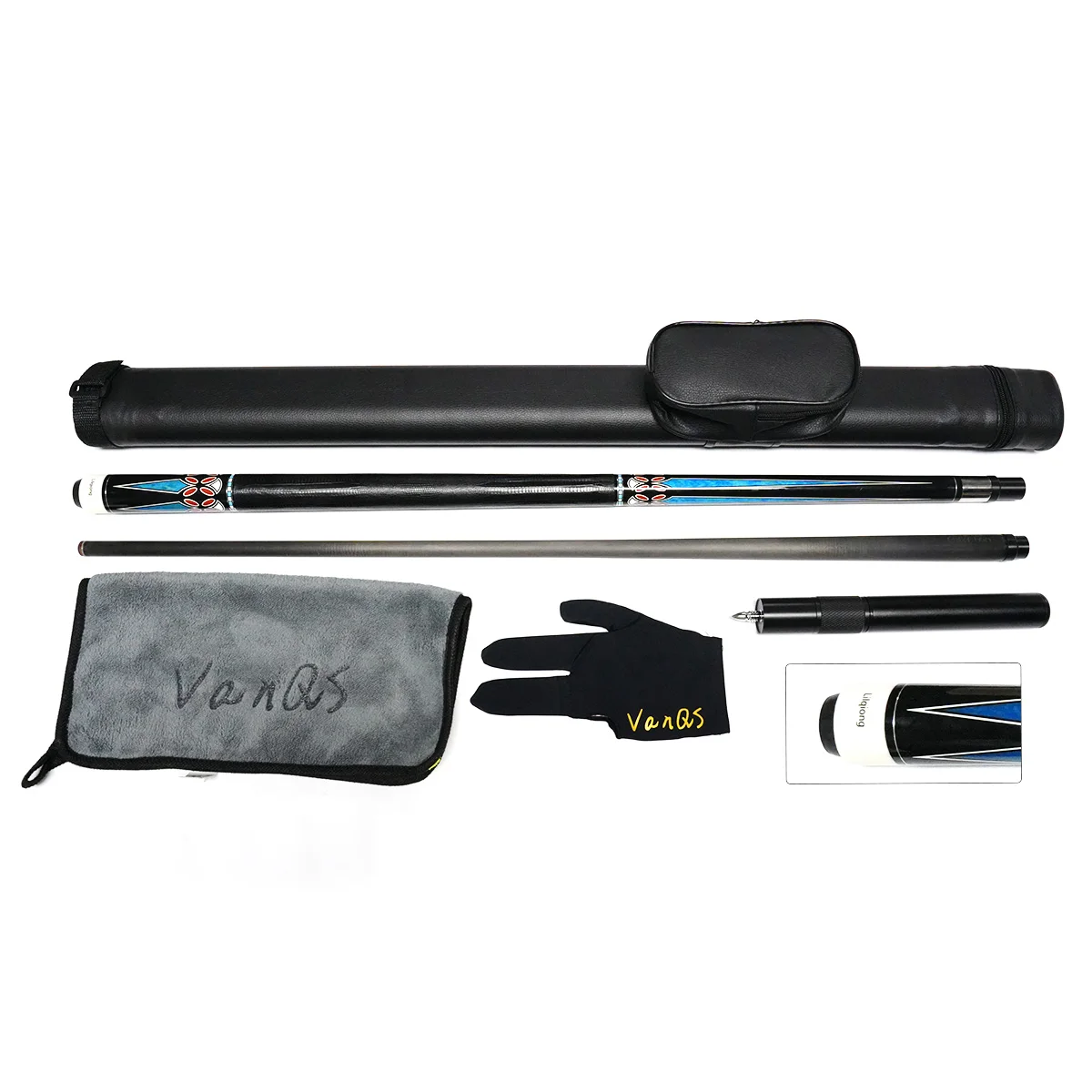 Carbon Fiber Shaft 1/2 Billiard Pool Cue Kit With Cue Case, Glove, Billiard Cue Extension