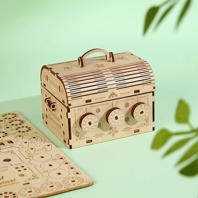 3D Wooden Password Box Puzzle DIY Assembly STEM Educational Toy Creative Storage Box for Kids Desktop Organizer