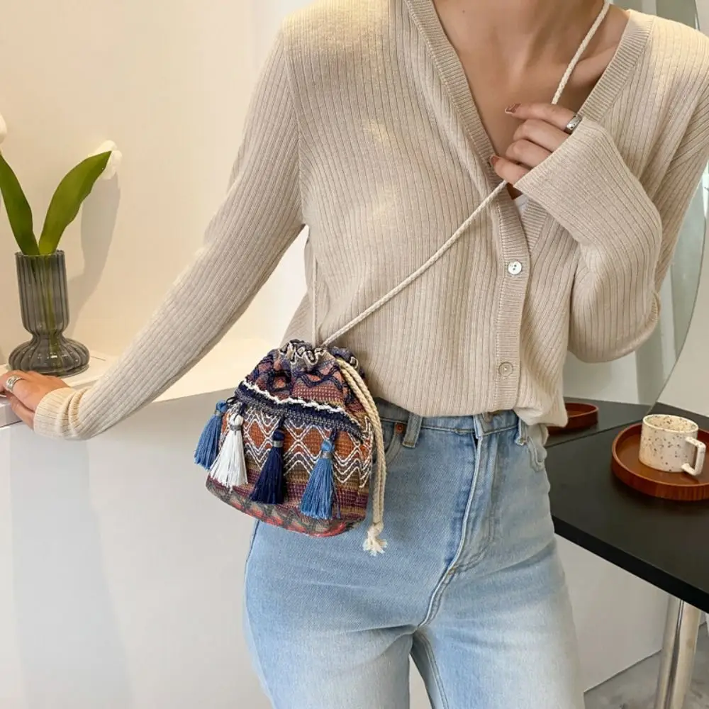 Bag Printing Bucket Bag Embroidery Bohemian Cloth Handbag Crossbody Bags Drawstring Bag Women Shoulder Bag Ethnic Style Bag