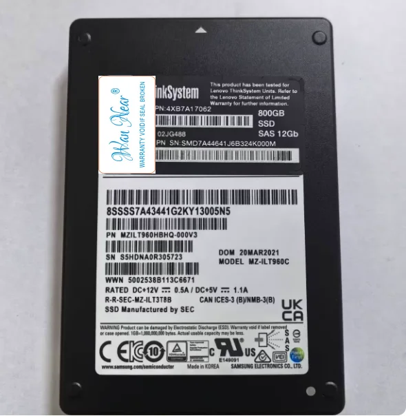 

Для Lenovo 4XB7A17062 02JG488 800G SSD SAS 12G серверный твердотельный накопитель SR650