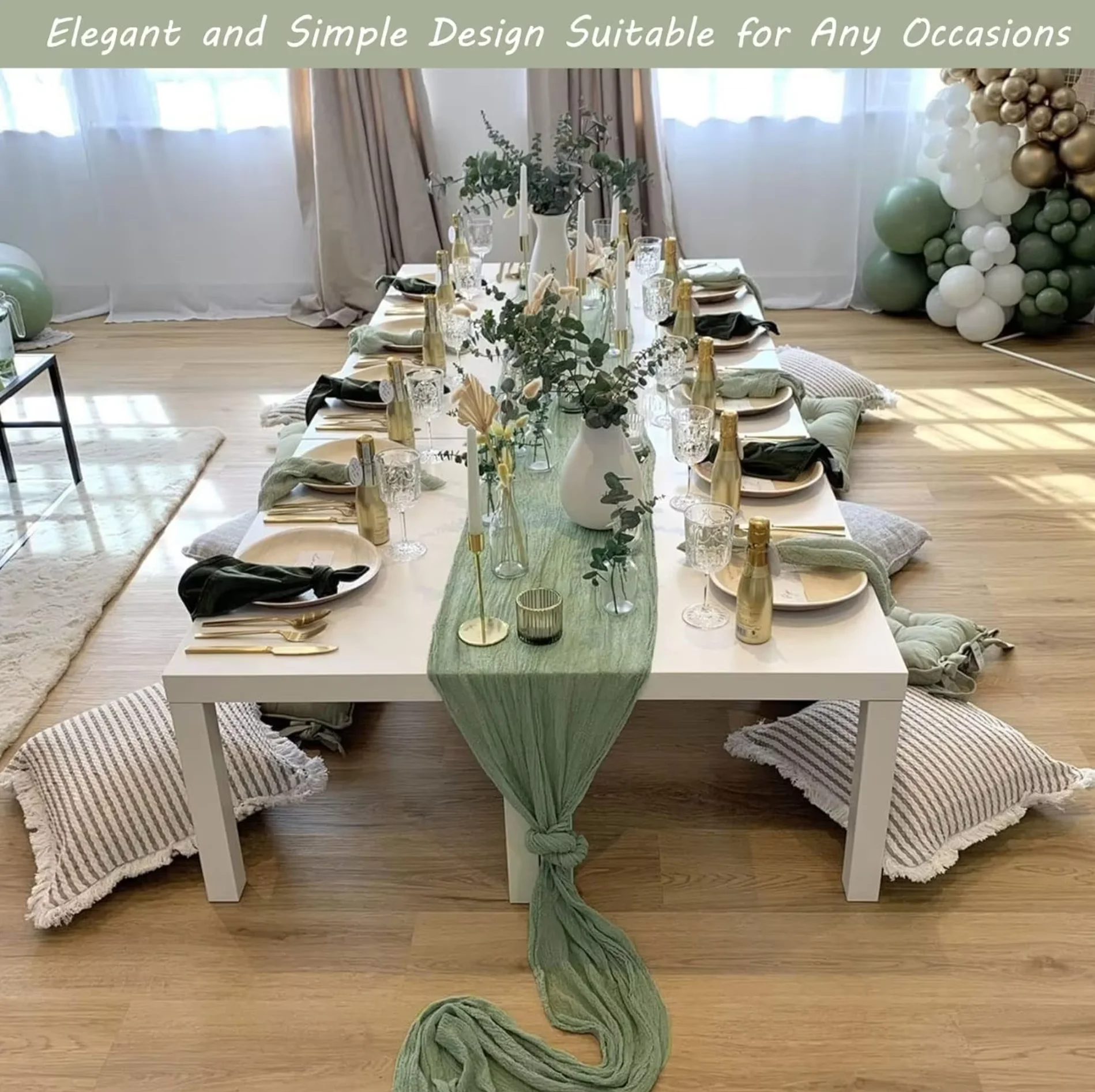 10Pcs CheeseCloth Table Runner Boho Gauze Fabric Rustic Sheer TableRunner For Wedding Bridal Shower Party Banquet 40x270cm
