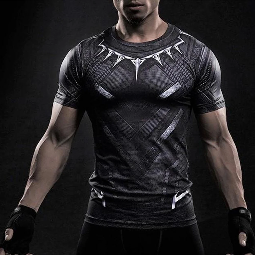 2026 New Marvel Men T-Shirt BLACK PANTHER Shirt Superhero Workout Clothing Oversized Breathable Quick Drying Sports Fitness Top