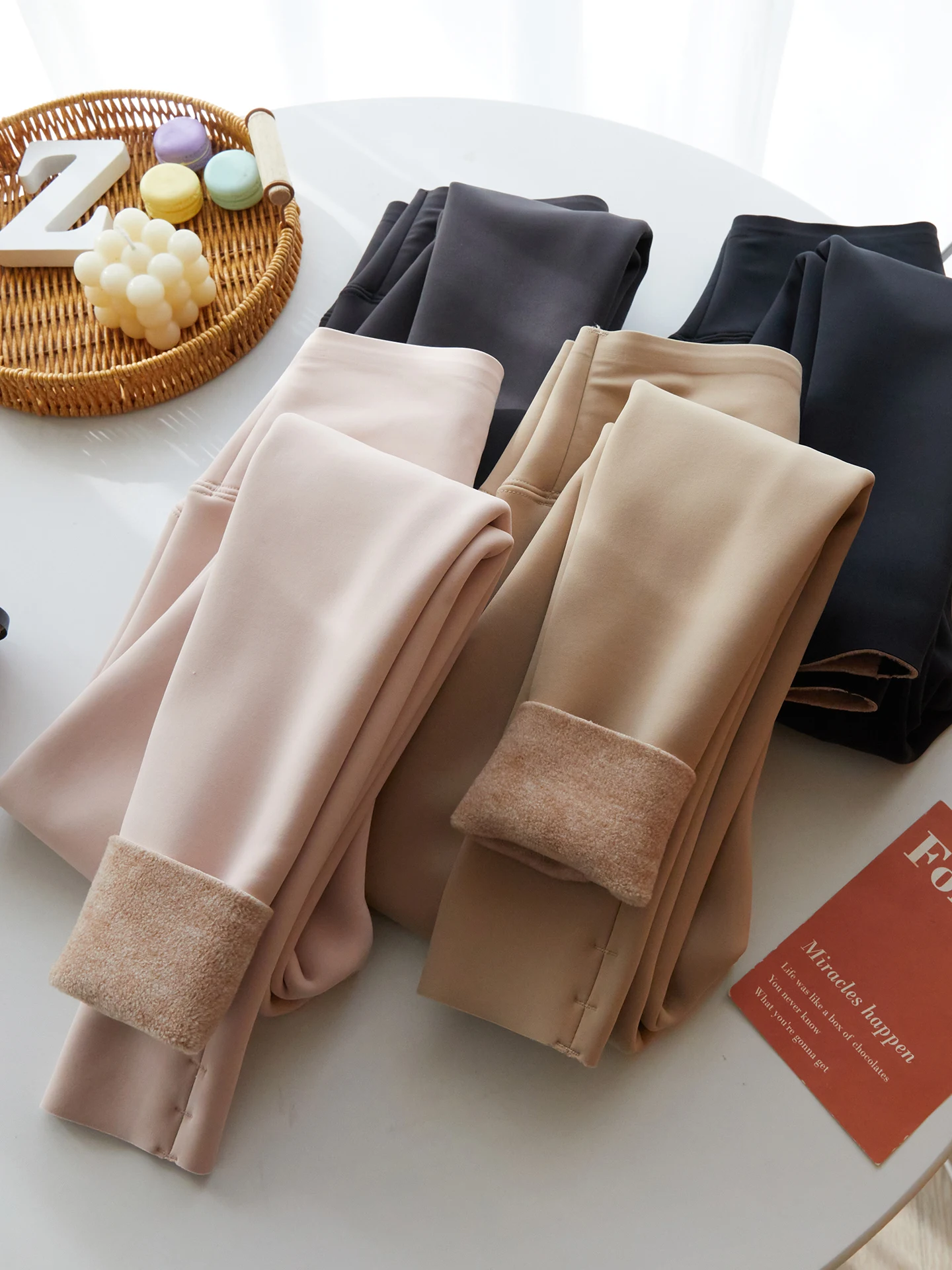 Różowe ocieplane spodnie do jogi z wysokim stanem, damskie, zimowe, nowe, modelujące sylwetkę, ciepłe, codzienne, długie spodnie.