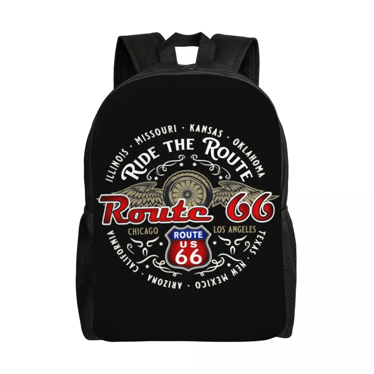 

Ride The Route 66, байкерский мотоциклетный рюкзак для ноутбука с круизным шоссе, сумка для книг для школьников, дорожные сумки