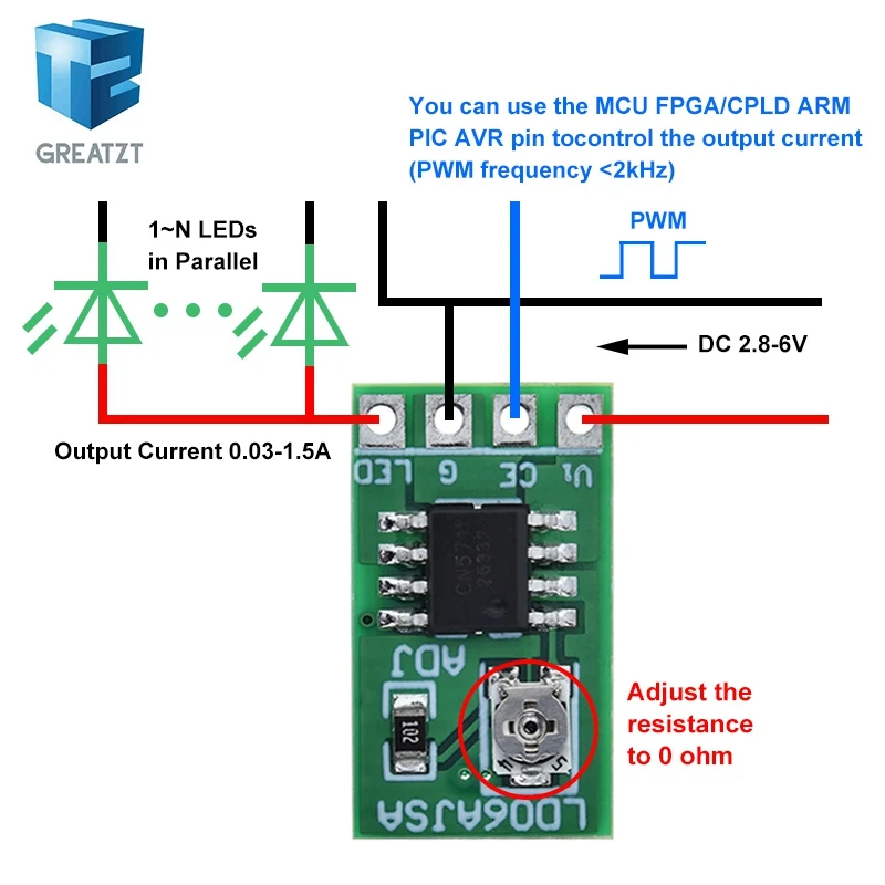 30-1500MA Adjustable Constant Current LED Driver DC 3.3V 3.7V 4.2V 5V PWM Control Board Buck Power module