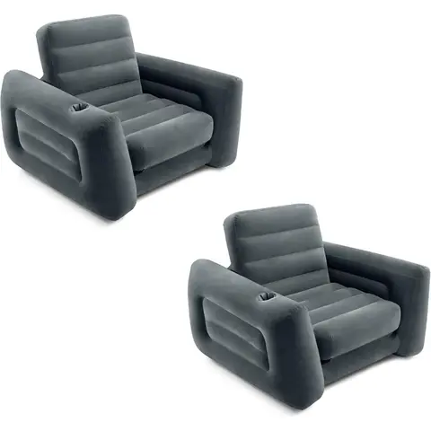 INTEX 66551EP Inflatable Pull-Out Sofa Chair Sleeper that works as an Air Bed Mattress, Twin Sized (2 Pack)