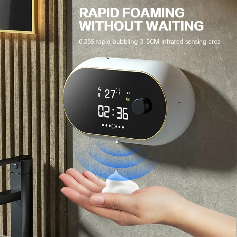 Electric Infrared Sensor Liquid Foam Soap Dispensers Time Temperature Display Human Body Induction Waterproof Soap Dispenser