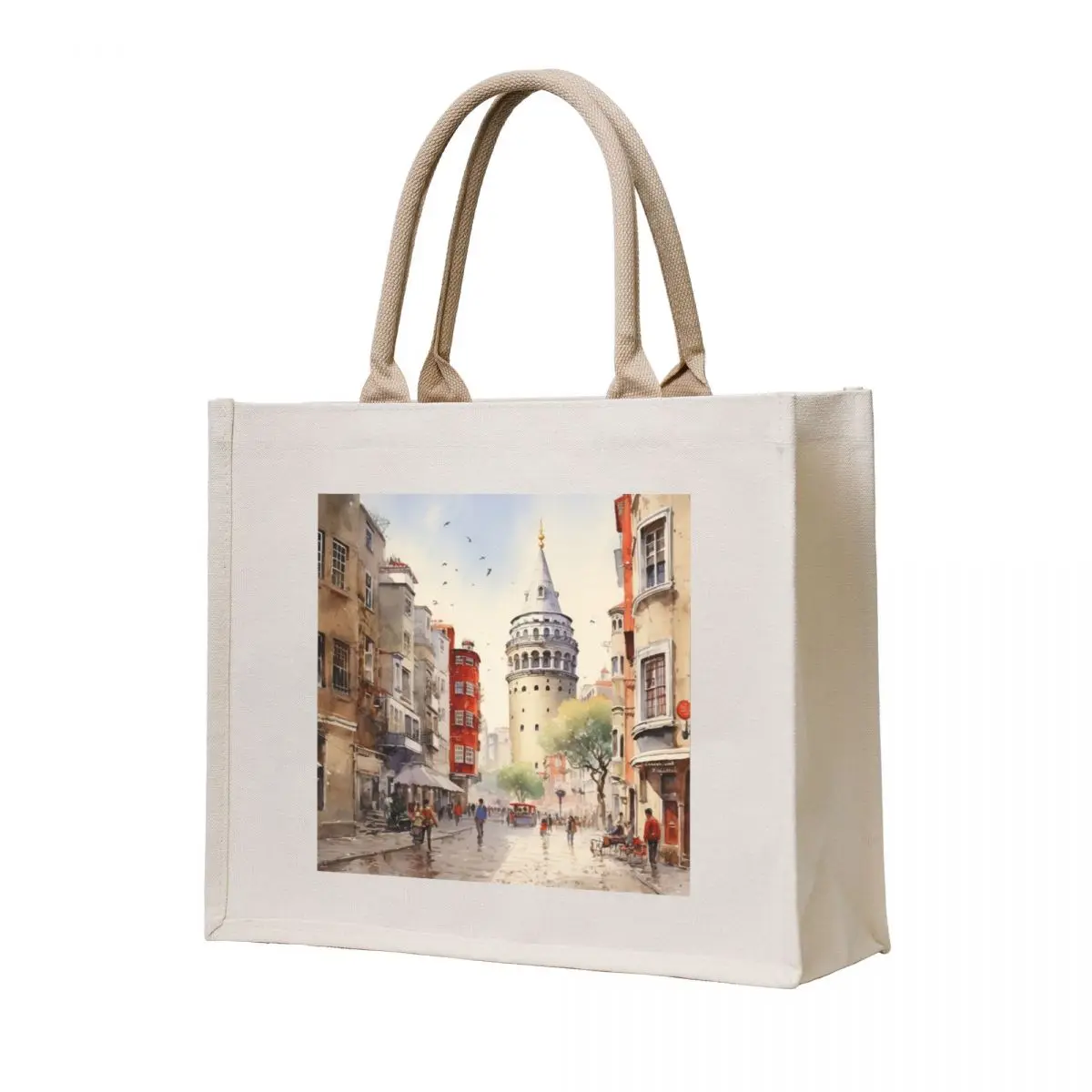 

A Watercolor Design of the Galata Tower in Istanbul - Turkey Tote Bag women bag shopping bag logo tote